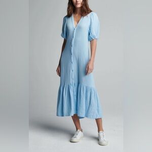 SUNDAYS DECKER BUTTON DOWN MiDI DRESS NWOT Size L Light Blue